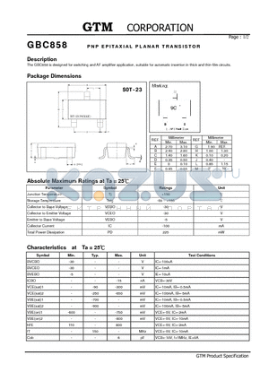 GBC858 datasheet - PNP EPITAXIAL PLANAR TRANSISTOR