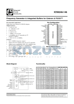 ICS9248-146 datasheet - Frequency Generator & Integrated Buffers for Celeron & PII/III