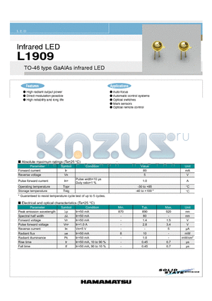 L1909 datasheet - TO-46 type GaAIAs infrared LED