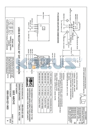 690-009-521-900 datasheet - USB-A RECEPTACLE 90 DIP, 3.0 VERSION