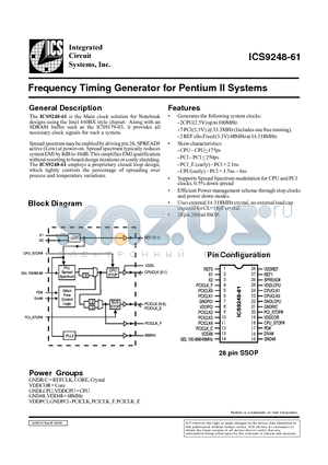 ICS9248-61 datasheet - Frequency Timing Generator for Pentium II Systems