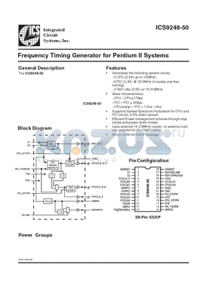 ICS9248-50 datasheet - Frequency Timing Generator for Pentium II Systems