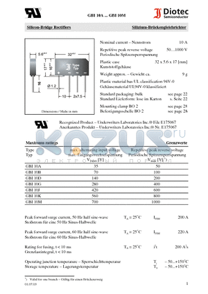 GBI10B datasheet - Silicon-Bridge Rectifiers