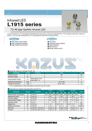 L1915-01 datasheet - TO-46 type GaAlAs infrared LED