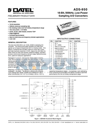 ADS-950MM datasheet - 18-Bit, 500kHz, Low-Power Sampling A/D Converters