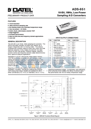 ADS-951 datasheet - 18-Bit, 1MHz, Low-Power Sampling A/D Converters