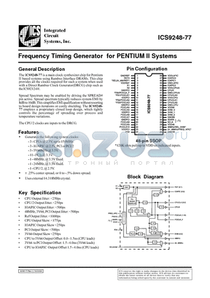 ICS9248-77 datasheet - Frequency Timing Generator for PENTIUM II Systems