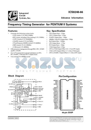 ICS9248-66 datasheet - Frequency Timing Generator for PENTIUM II Systems