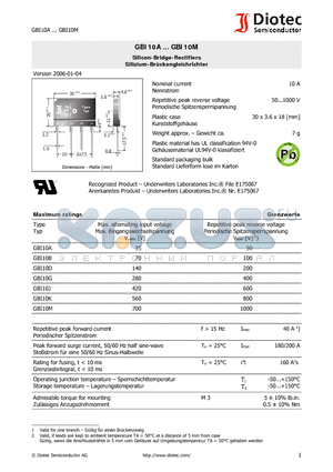 GBI10J datasheet - Silicon-Bridge-Rectifiers