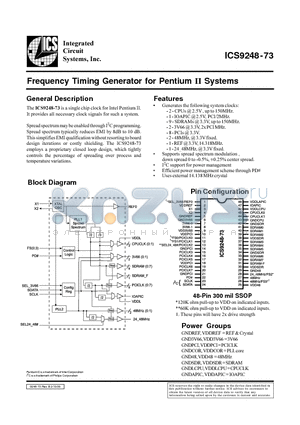ICS9248-73 datasheet - Frequency Timing Generator for Pentium II Systems
