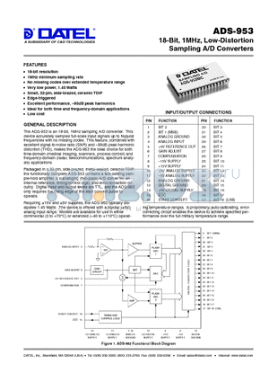 ADS-953ME datasheet - 18-Bit, 1MHz, Low-Distortion Sampling A/D Converters