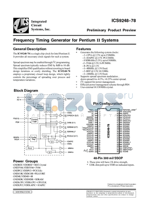 ICS9248-78 datasheet - Frequency Timing Generator for Pentium II Systems