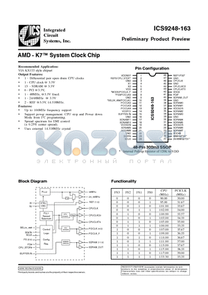 ICS9248F-163-T datasheet - AMD - K7 System Clock Chip