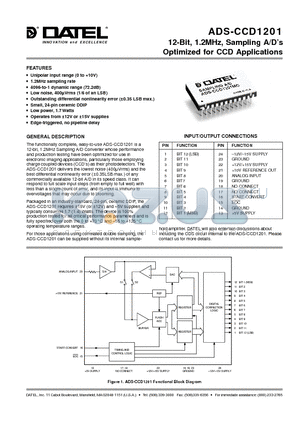 ADS-CCD1201 datasheet - 12-Bit, 1.2MHz, Sampling A/D Optimized for CCD Appl