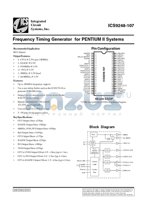 ICS9248YF-107 datasheet - Frequency Timing Generator for PENTIUM II Systems