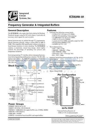 ICS9248-81 datasheet - Frequency Generator & Integrated Buffers