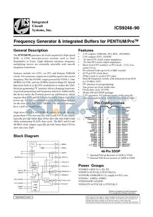 ICS9248-90 datasheet - Frequency Generator & Integrated Buffers for PENTIUM/ProTM