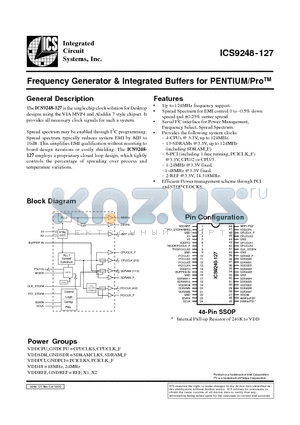 ICS9248YF-127-T datasheet - Frequency Generator & Integrated Buffers for PENTIUM/ProTM