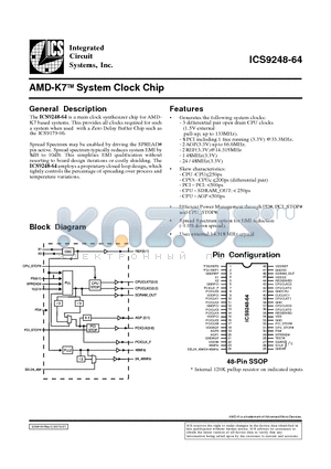 ICS9248YF-64 datasheet - AMD-K7TM System Clock Chip
