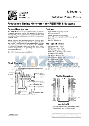 ICS9248YF-72 datasheet - Frequency Timing Generator for PENTIUM II Systems