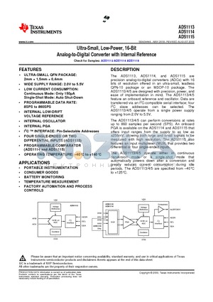 ADS1013 datasheet - Ultra-Small, Low-Power, 16-Bit Analog-to-Digital Converter with Internal Reference