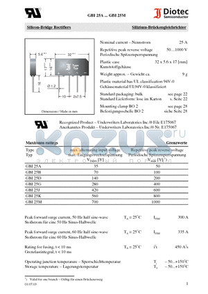 GBI25A datasheet - Silicon-Bridge Rectifiers