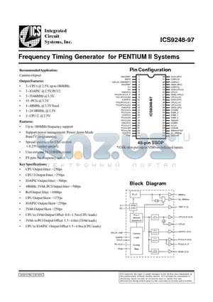 ICS9248YF-97-T datasheet - Frequency Timing Generator for PENTIUM II Systems