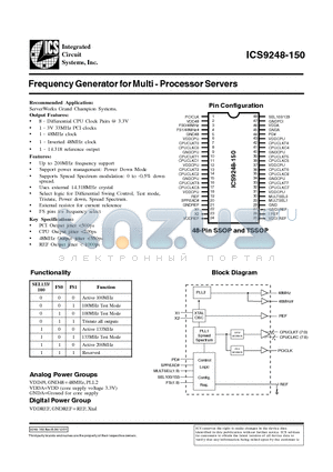 ICS9248YG-150-T datasheet - Frequency Generator for Multi - Processor Servers