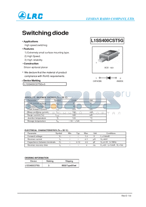 L1SS400CST5G datasheet - High speed switching Extremely small surface mounting type.