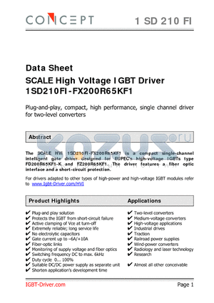 FD200R65KF1-K datasheet - SCALE High Voltage IGBT Driver