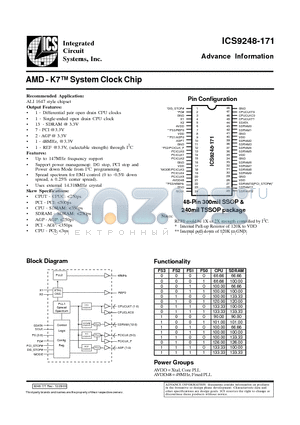ICS9248YG-171-T datasheet - AMD - K7TM System Clock Chip