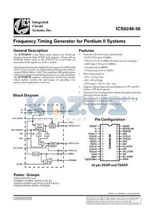 ICS9248YG-56-T datasheet - Frequency Timing Generator for Pentium II Systems