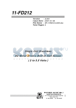 FD212 datasheet - Single Coil Brushless DC Motor Drivers Built-in Hall Sensor ( 2 to 5.5 Volts )