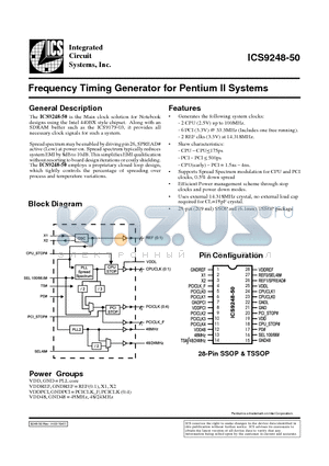 ICS9248YG-50-T datasheet - Frequency Timing Generator for Pentium II Systems