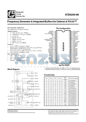 ICS9250YF-08 datasheet - Frequency Generator & Integrated Buffers for Celeron & PII/III