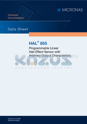 HAL855 datasheet - Programmable Linear Hall-Effect Sensor with Arbitrary Output Characteristic