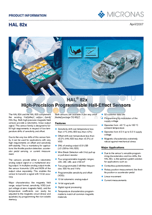 HAL82X datasheet - High-Precision Programmable Hall-Effect Sensors