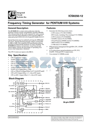 ICS9250YF-12-T datasheet - Frequency Timing Generator for PENTIUM II/III Systems