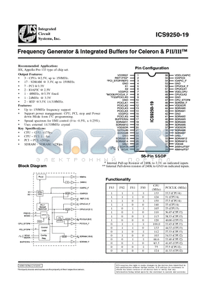 ICS9250YF-19 datasheet - Frequency Generator & Integrated Buffers for Celeron & PII/III