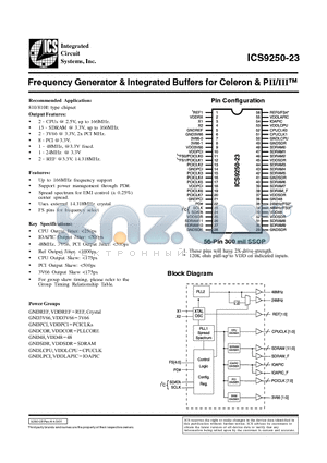 ICS9250YF-23 datasheet - Frequency Generator & Integrated Buffers for Celeron & PII/III