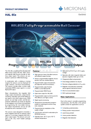 HAL85X datasheet - Programmable Hall-Effect Sensors with Arbitrary Output