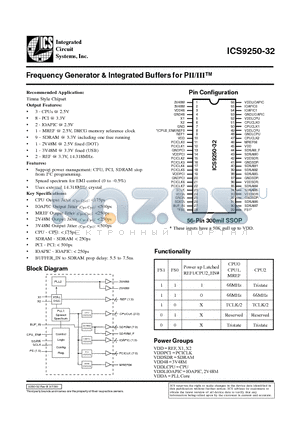 ICS9250YF-32-T datasheet - Frequency Generator & Integrated Buffers for PII/III