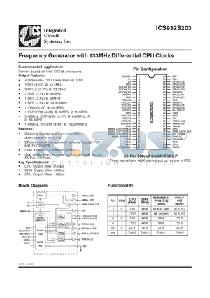 ICS932S203 datasheet - Frequency Generator with 133MHz Differential CPU Clocks