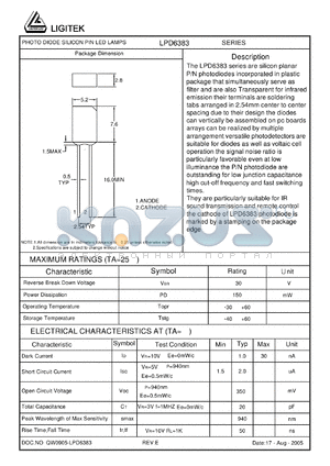 LPD6383 datasheet - PHOTO DIODE SILICON PIN LED LAMPS