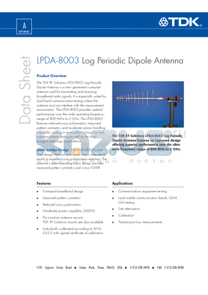 LPDA-8003 datasheet - LPDA-8003 Log Periodic Dipole Antenna