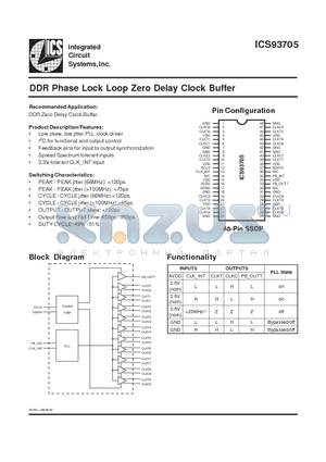 ICS93705YF-T datasheet - DDR Phase Lock Loop Zero Delay Clock Buffer