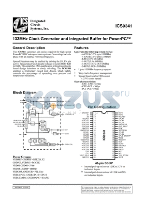 ICS9341YF datasheet - 133MHz Clock Generator and Integrated Buffer for PowerPC