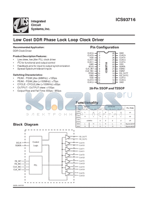 ICS93716YF-T datasheet - Low Cost DDR Phase Lock Loop Clock Driver