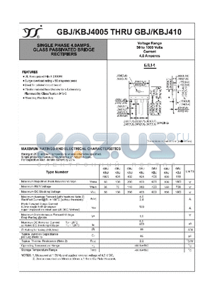 GBJ-KBJ4005 datasheet - SINGLE PHASE 4.0AMPS. GLASS PASSIVATED BRIDGE RECTIFIERS
