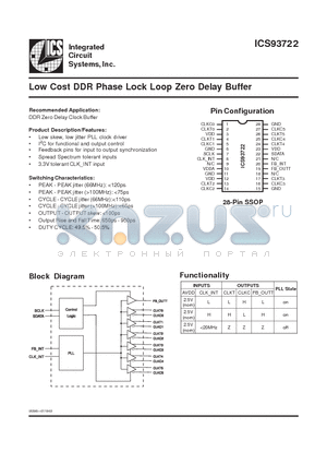 ICS93722 datasheet - Low Cost DDR Phase Lock Loop Zero Delay Buffer